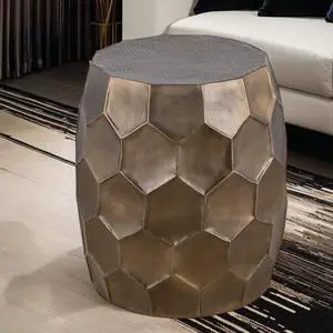 ET101 Modern Contemporary Aluminum material 21" Height End Table, Side Table with Glossy Diamond-Patterned Base Gold  same as B009P295929 (CA inventory)