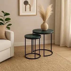 Marble Nesting Coffee Table Set Of 2 With Metal Frame