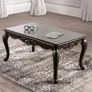 Coffee Table Traditional Style With Curved Legs Carved Design Solid Wood Structure Java Finish