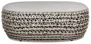 Willow 40.5" Oval Woven Patio Coffee Table, Light Beige Olefin