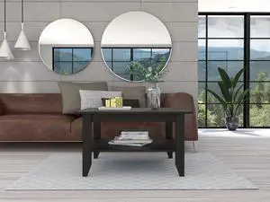 Essential Coffee Table, One Shelf, Four Legs -Black