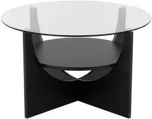 U-Shaped Contemporary Coffee Table in Black Wood and Clear Glass by LumiSource
