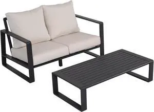 Double sofa + rectangular coffee table, milky white American cloth cushion #5453 (Tino Tino)