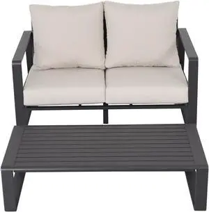 Double sofa + rectangular coffee table, light brown cushions YB15052 (Tino Tino)