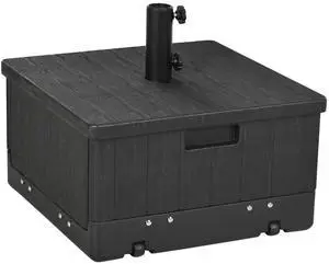 Outsunny 3-in-1 Outdoor Umbrella Base, Coffee End Table, Flower Box Planter, 175lbs Capacity Patio Umbrella Stand Table with Wheels and Handles, Black
