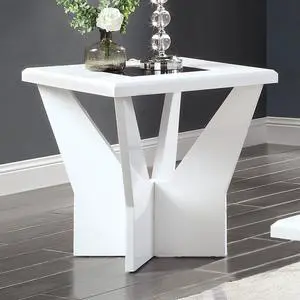 White Finish 1pc End Table Contemporary style high Gloss Top Tempered Glass Geometric Base white Coffee Table-Not Included