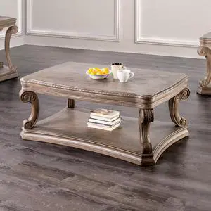 Dentil Moldings Traditional Style Coffee Table With Scroll Carved Details Legs And Open Bottom Shelf Living Room Oak Finish