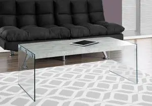 Coffee Table, Accent, Cocktail, Rectangular, Living Room, 44"l, Grey Laminate, Clear Tempered Glass, Contemporary, Modern