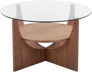 U-Shaped Contemporary Coffee Table in Walnut Wood and Clear Glass by LumiSource