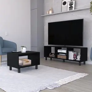 Hoven 2 Piece Living Room Set with TV Rack and Coffee Table