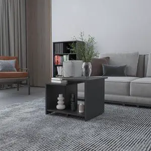 FM FURNITURE Naco Coffee Table with Open Storage, Melamine Finish, Natural Oak