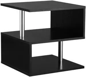 20" Modern End Table, Accent Side Table, S-Shaped Coffee Table with Storage Shelf and Steel Poles, Black