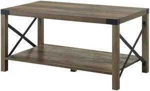 Rustic Oak Coffee Table with Bottom Shelf