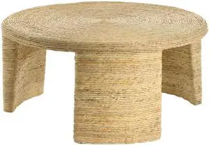 Mize Natural Woven Rattan Round Coffee Table