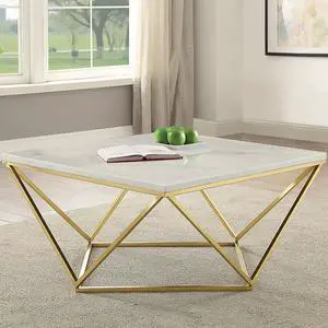 Orion White and Gold Coffee Table with Metal Leg