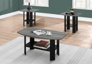 Table Set, 3pcs Set, Coffee, End, Side, Accent, Living Room, Black And Grey Laminate, Transitional