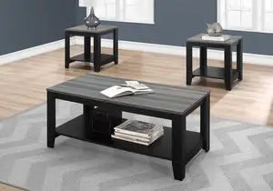 Table Set, 3pcs Set, Coffee, End, Side, Accent, Living Room, Black And Grey Laminate, Transitional