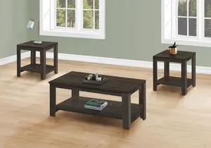 Table Set, 3pcs Set, Coffee, End, Side, Accent, Living Room, Brown Laminate, Transitional