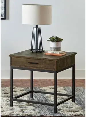 Brown Oak and Sandy Black Square End Table