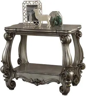 Antique Platinum End Table with Bottom Shelf