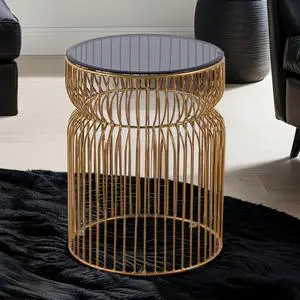 ET901 Modern Contemporary Metal Nested base and Tinted tempered glass top material 21" Height End Table, Side Table for Living room, Gold