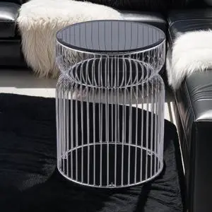 ET901 Modern Contemporary Metal Nested base and Tinted tempered glass top material 21" Height End Table, Side Table for Living room, Chrome