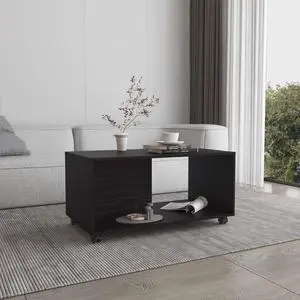 Coffee Table,  4 Wheels, 1 Shelf, Black