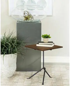 Dark Brown and Gunmetal Accent Table with Tripod Legs