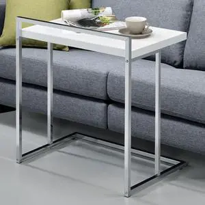 White High Gloss Rectangular Top Snack Table with Metal Legs
