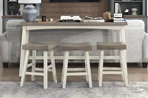 Transitional 4-Piece Counter Height Set, Table and Counter Height Stools White and Coffee Finish Solid Rubberwood Furniture