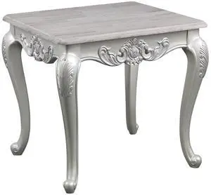 Melrose Traditional Style End Table Made with wood in Silver Finish