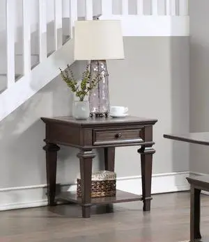 Traditional Design End Table with Storage Drawer Espresso Finish Living Room Furniture 1pc