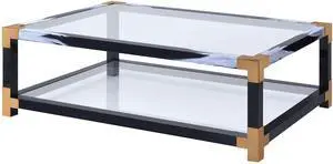 Lafty Clear Glass & White Brushed Finish Coffee Table