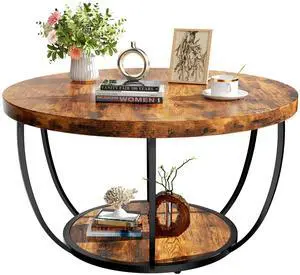 31.5" Round Coffee Table, 2-Tier Coffee Tables for Living Room, Small Wood Coffee Table with Storage, Modern Accent Center Table for Living Room & Kitchen