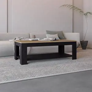 Cecil Coffee Table with Open Storage Shelf for Decor, Modern Design for Living Room or Lounge Area, Natural Oak