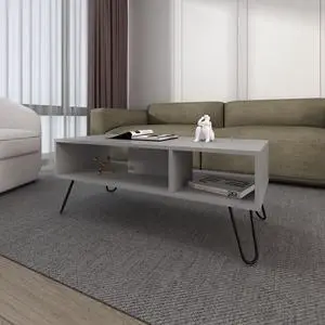 Bagdad Coffe table in Melamine, Hairpin Legs, Smoke