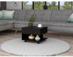 Lift Top Coffee Table, Casters, One Shelf, Black