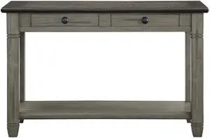 Coffee and Antique Gray Finish 1pc Sofa Table with 2 Drawers Bottom Shelf Wooden Living Room Furniture