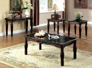 Traditional Espresso Solid wood 3pc Tables Set 1x Coffee Table and 2x End Tables Faux Marble Top Living Room Furniture