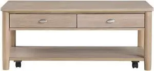 Classic Natural Finish 1pc Cocktail Table with Two Drawer and Open Shelf Wooden Living Room Furniture Centre Table