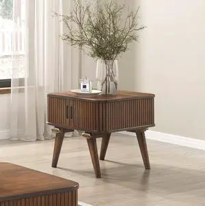 1pc Storage End Table Walnut Finish Tambour Doors Modern Living Room Furniture