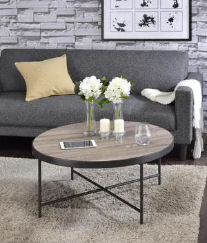 Bage Weathered Gray Oak & Metal Finish Coffee Table