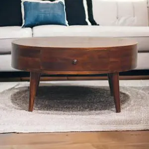 Solid Wood Odyssey Coffee Table, 2 Drawer, Nordic Legs, Brown