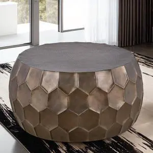 CT101 Modern Contemporary Round Aluminum material 32" Coffee Table, Farmhouse Table with Glossy Diamond-Patterned Base Gold  same as B009P295926 (CA inventory)