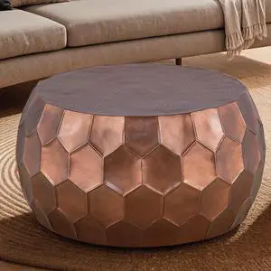 CT101 Modern Contemporary Round Aluminum material 32" Coffee Table, Farmhouse Table with Glossy Diamond-Patterned Base Copper  same as B009P295928 (CA inventory)