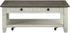 Rosy Brown and Antique White Finish 1pc Cocktail Table with Casters 2 Drawers Bottom Shelf Wooden Living Room Furniture