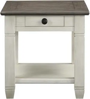 Rosy Brown and Antique White Finish 1pc End Table with Drawer Bottom Shelf Wooden Living Room Furniture Side Table
