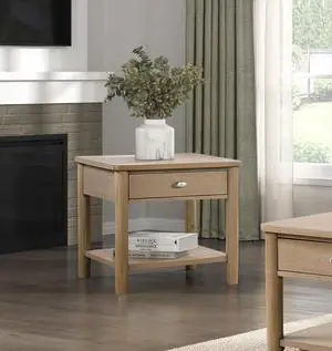 Classic Natural Finish 1pc End Table with Drawer and Open Shelf Wooden Living Room Furniture Chair Side Table