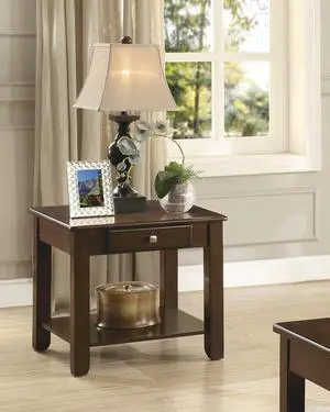 Contemporary End Table with Drawer and Shelf Dark Cherry Finish Wooden Furniture 1pc