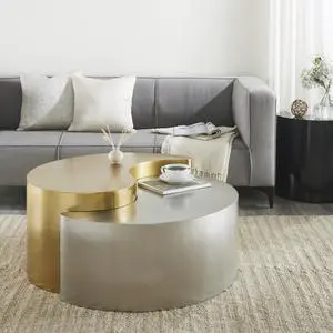 YING YANG Modern & Contemporary Style Coffee Table Made with Iron Sheet Frame in Gold & Silver  same as B009140741 ( CA inventory)